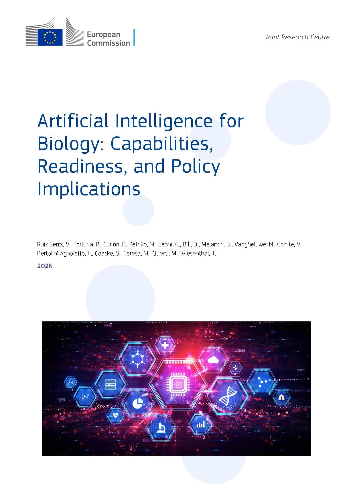 Cover of the Joint Research Centre report Artificial Intelligence for Biology.